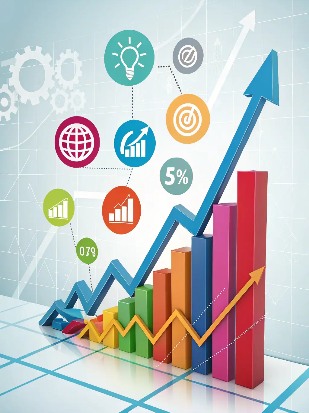 A graph showing business fund growth, with upward trending arrows, representing the evaluation of business funds for rcmanagementservicesllc clients.
